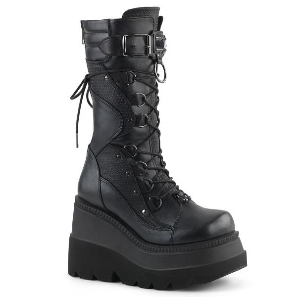 Sale SHAKER-70 DemoniaCult halbhohe Damen Keil-Plateau Schnürstiefel Spikes schwarz 41