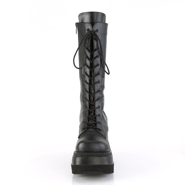 Sale SHAKER-72 DemoniaCult Damen Keil-Plateau Kniehohe Schnür-Stiefel schwarz Lederoptik 39