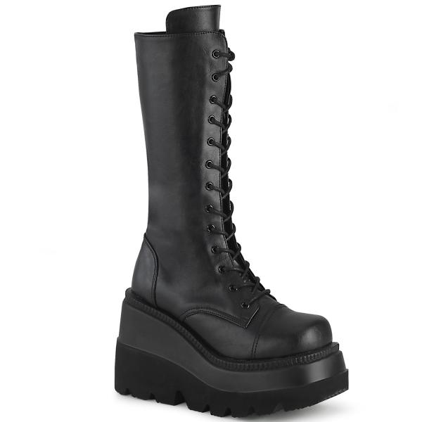 Sale SHAKER-72 DemoniaCult wedge platform lace-up front mid-calf boot black matte 38