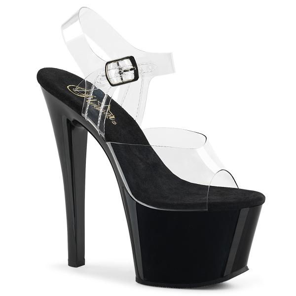 SKY-308 Pleaser High-Heels Plateausandaletten klar schwarz mit Lederinnensohle