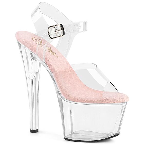 SKY-308 sexy Pleaser vegane High-Heels Plateausandaletten klar babypink Innensohle