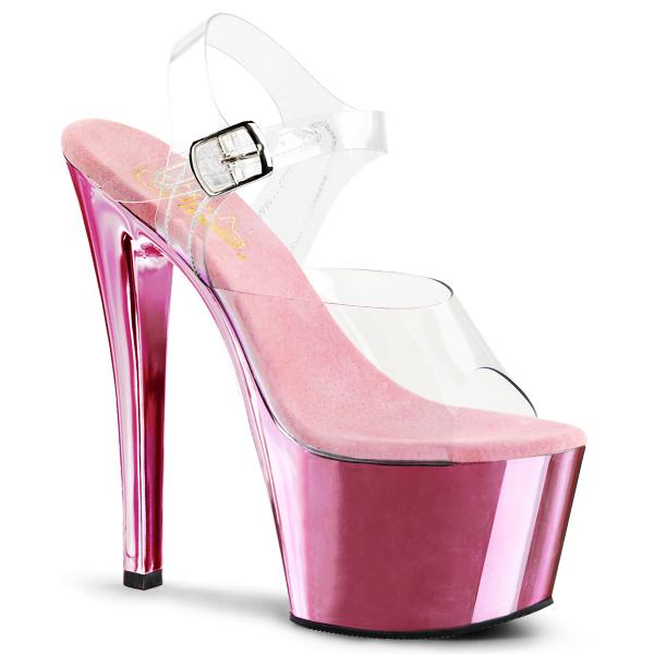 SKY-308 sexy Pleaser High-Heels Plateausandaletten transparent babypink Chrom