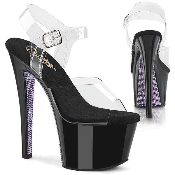 SKY-308CRS Pleaser High-Heels Plateausandaletten klar schwarz lavendel Strass