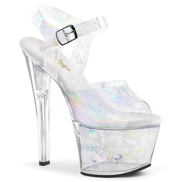 Sale SKY-308N Pleaser high heels platform sandal clear black silver contrast rhinestones 36