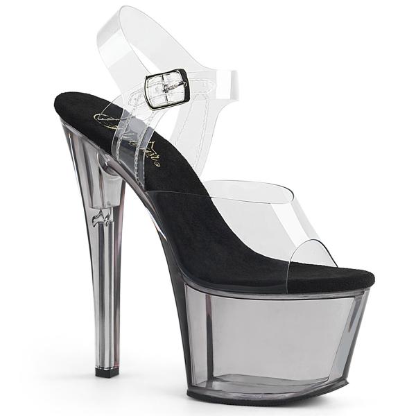 SKY-308T elegante Pleaser High-Heels Plateausandaletten klar rauchfarben getönt