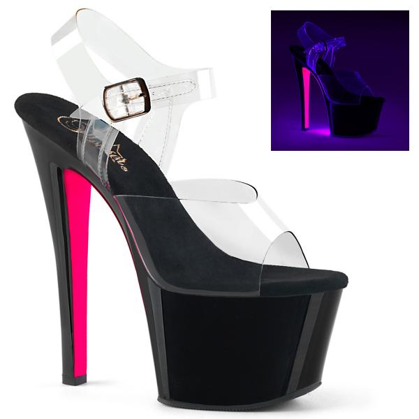 SKY-308TT Pleaser High-Heels Plateausandaletten klar mit neon pink Kontrastsohle