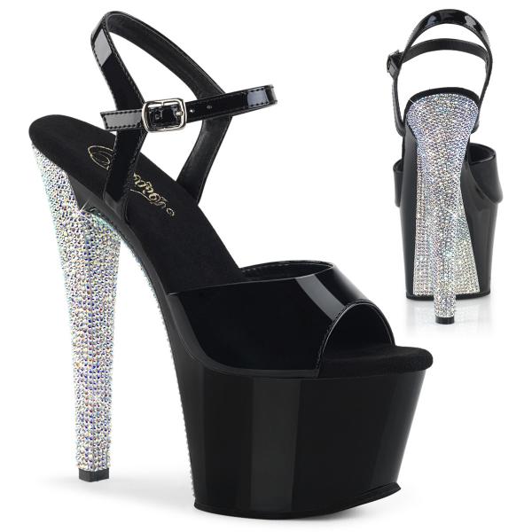 SKY-309CHRS Pleaser high heels platform sandal black silver contrast rhinestones