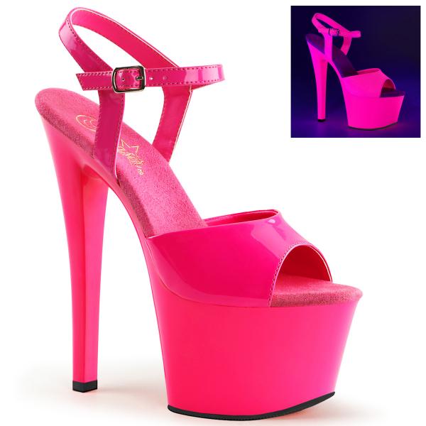 SKY-309UV Pleaser high heels platform ankle strap sandal neon uv hot pink patent