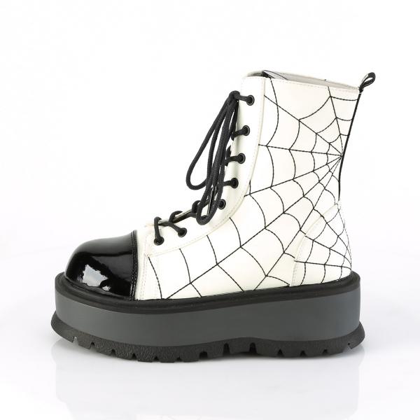 Sale SLACKER-88 DemoniaCult front lace-up ankle boot white glow black spider web detail 41