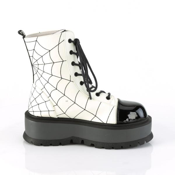Sale SLACKER-88 DemoniaCult front lace-up ankle boot white glow black spider web detail 41