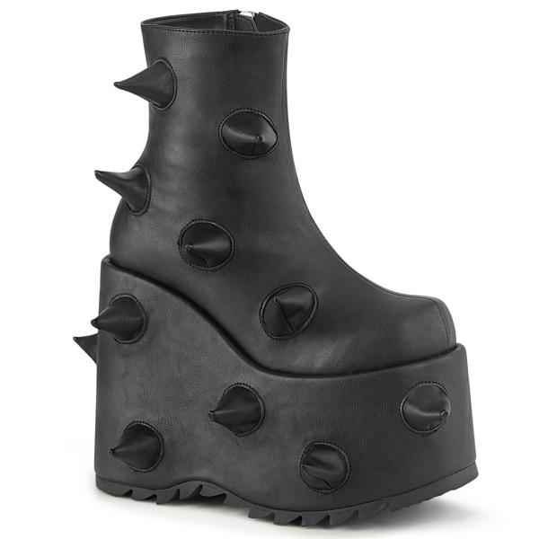 Sale SLAY-77 DemoniaCult vegane Damen Keilplateaustiefeletten Hörnchen schwarz matt