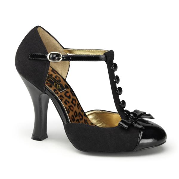 SMITTEN-10 Pin Up Couture T-Riemchen Schleifen Pumps schwarz Microfaser Lack Bi-Color