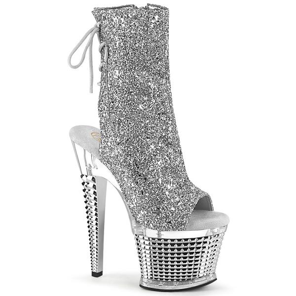 SPECTATOR-1018G Pleaser Damen High Heel Plateaustiefeletten silber Glitter klar