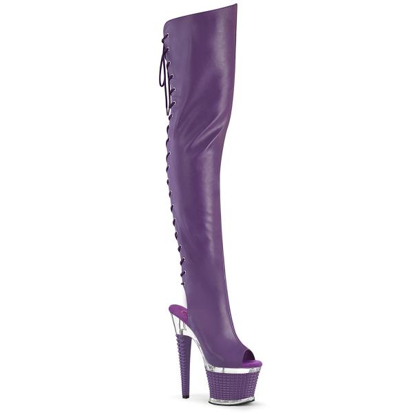 SPECTATOR-3030 Pleaser High Heels Struktur Plateauoverkneestiefel lila Lederoptik