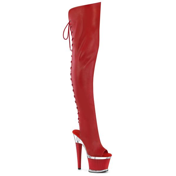 SPECTATOR-3030 Pleaser high heels textured platform tigh high boot red matte