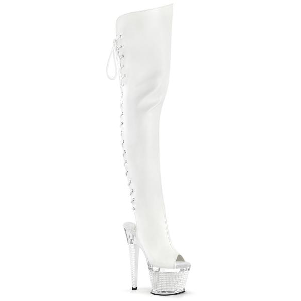 Sale SPECTATOR-3030 Pleaser high heels textured platform tigh high boot clear white matte 40