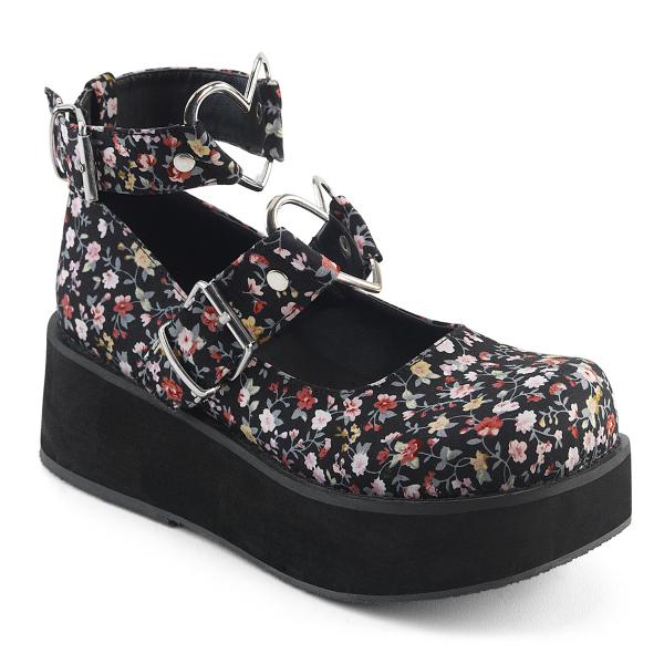 Sale SPRITE-02 DemoniaCult platform pump shoes ankle strap heart o-ring floral fabric 41