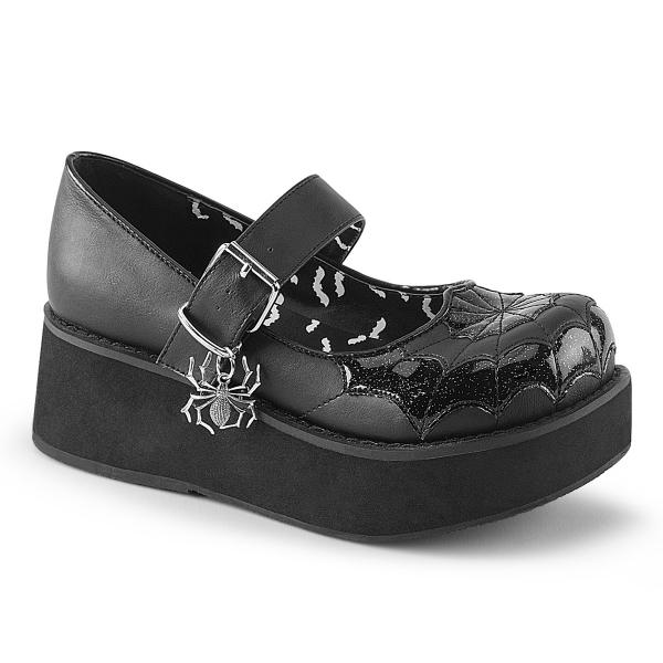 SPRITE-05 DemoniaCult platform mary jane spider web pattern black matte patent