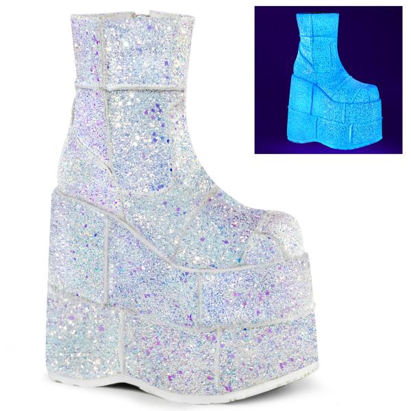 Sale STACK-201G Damenia Damen Herren Plateau Stiefel Flicken Optik weiß Multi Glitter 39