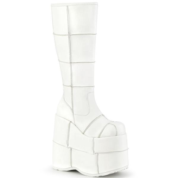 Sale STACK-301 Demonia platform knee boot goth punk patching details white matte 42