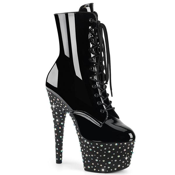 STARDANCE-1020 Pleaser high heels ankle boot silver multi-size rhinestones black patent