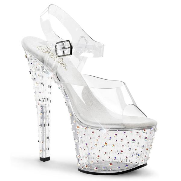 STARDANCE-708 Pleaser High-Heels Plateausandaletten transparent mit Strass