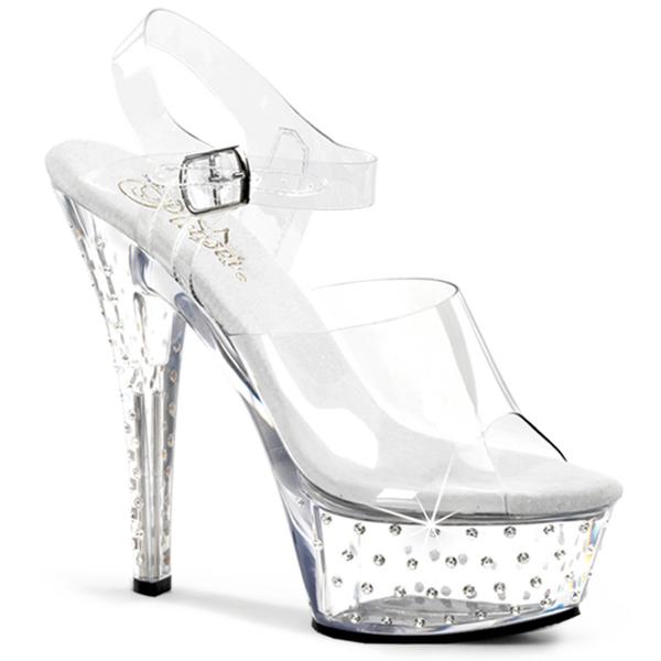 Sale STARDUST-608 Pleaser high heels platform ankle strap sandal clear with rhinestones 41