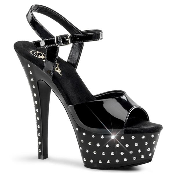 STARDUST-609 sexy Pleaser High-Heels Plateausandaletten schwarz Lack mit Strass besetzt