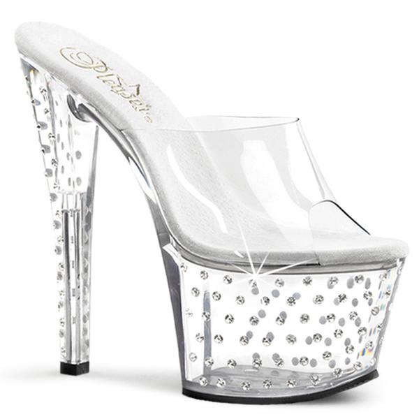 STARDUST-701 Pleaser High-Heels Plateaupantoletten transparent mit Strass besetzt