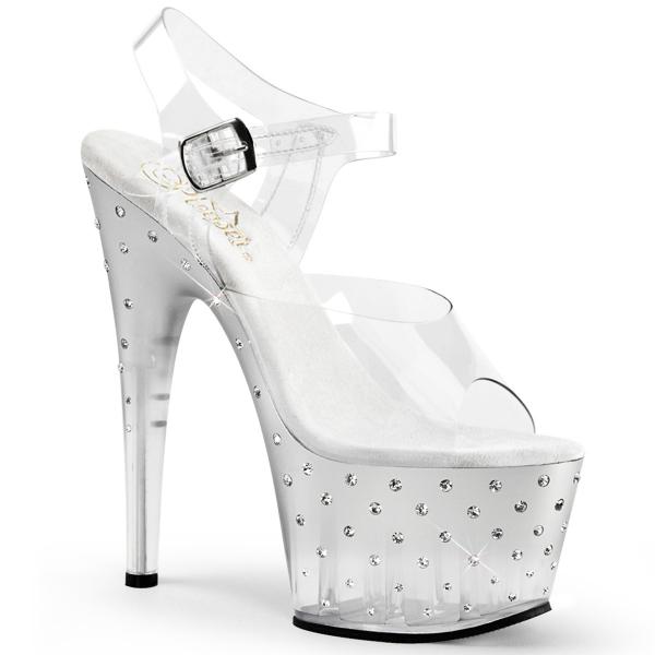 STARDUST-708T Pleaser high heels platform sandal tinted clear silver rhinestones