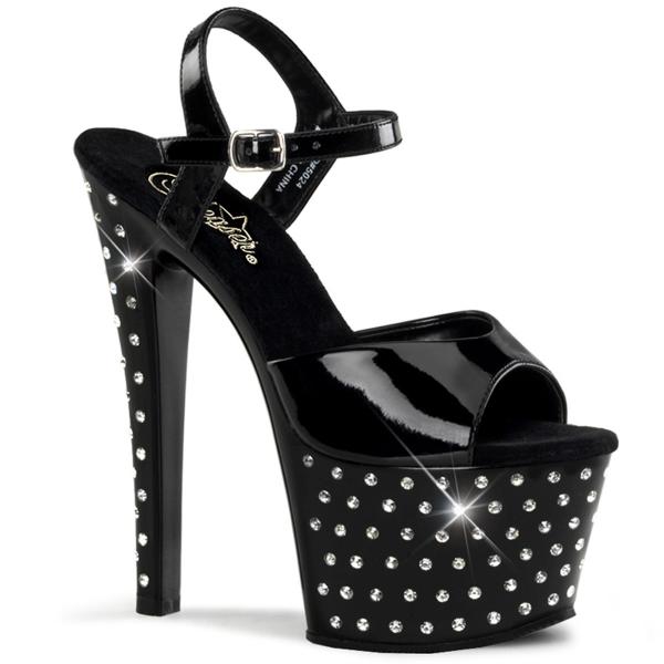 STARDUST-709 Pleaser High-Heels Plateausandaletten schwarz Lack mit Strass