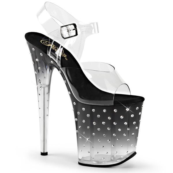 STARDUST-808T Pleaser High-Heels Plateausandaletten Farbverlauf klar schwarz mit Strass