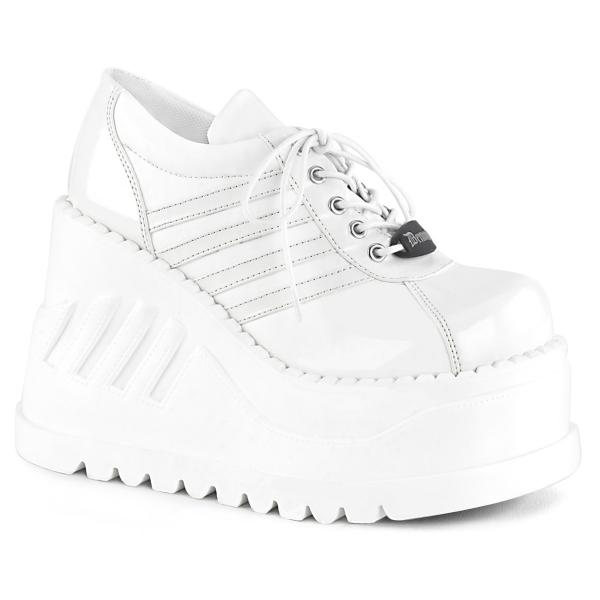 Sale STOMP-08 DemoniaCult wedge platform lace-up front oxford shoe white patent 37