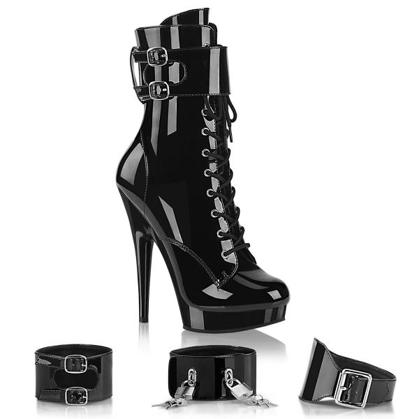 SULTRY-1023 Fabulicious vegan platform lace-up ankle boot ankle cuffs black patente