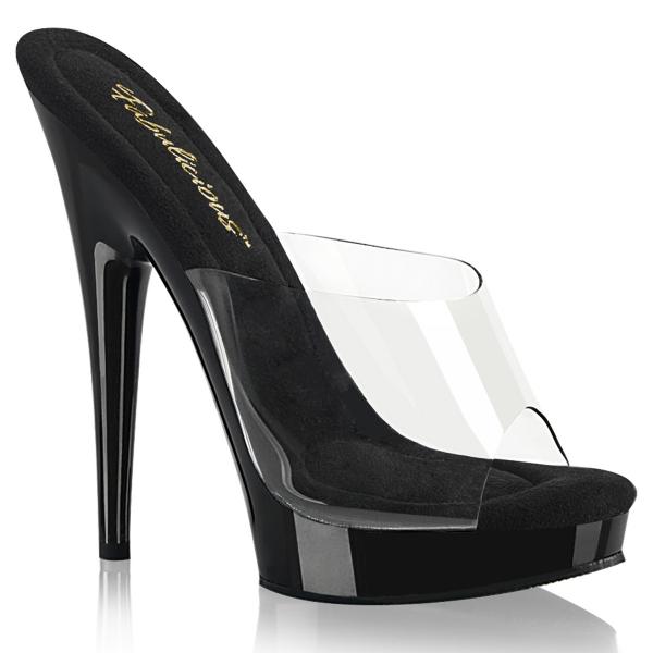 SULTRY-601 Fabulicious gel insole high heels platform peep toe slide clear black