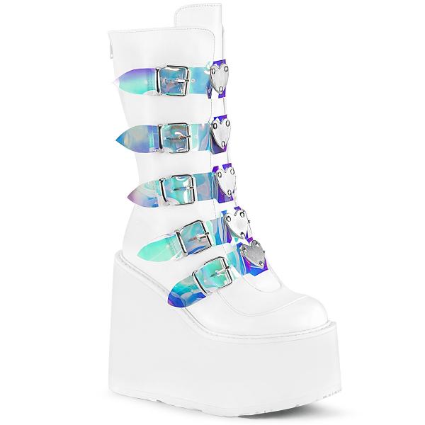 Auktion SWING-230 DemoniaCult wedge platform knee boots 10 buckles white vegan leather 41