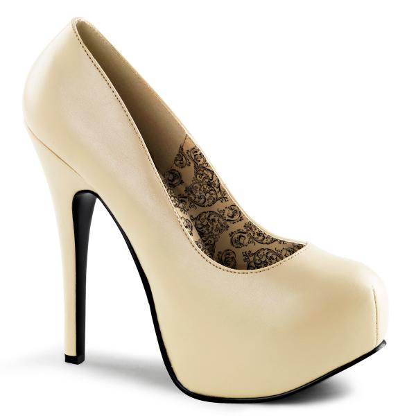 TEEZE-06 sexy Bordello High-Heels Pumps creme Lederoptik mit verstecktem Plateau