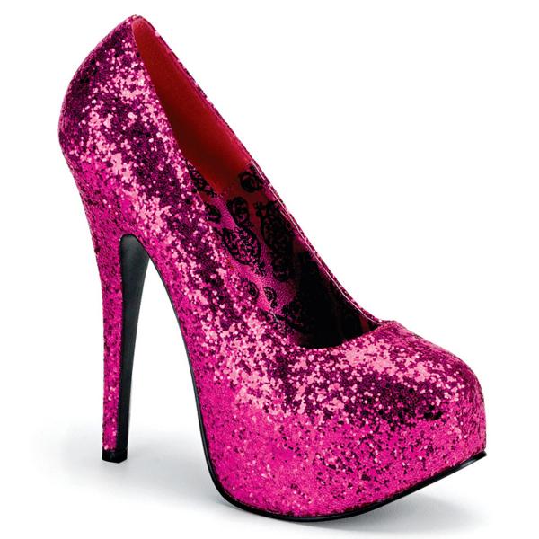 TEEZE-06G Bordello Damen High Heels versteckter Plateau Stiletto Pumps hotpink Glitter