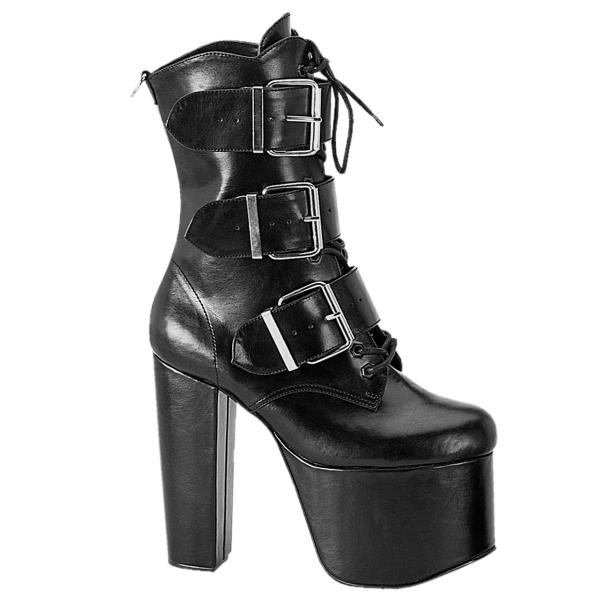 TORMENT-703 DemoniaCult high heel goth punk buckles ankle boot black matte