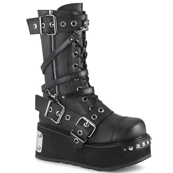 Sale TRASHVILLE-250 DemoniaCult vegan platform mid-calf boot straps metal plated studs black matte 38