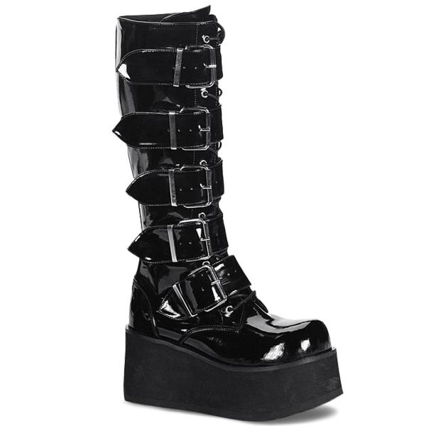 Sale TRASHVILLE-518 DemoniaCult Gothic Damen Riemchen-Plateaustiefel schwarz Lack 39