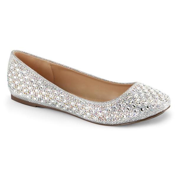 Sale TREAT-06 Fabulicious elegante Damen Ballerina Schuhe Strasssteinchen silber Glitter Gewebe 35