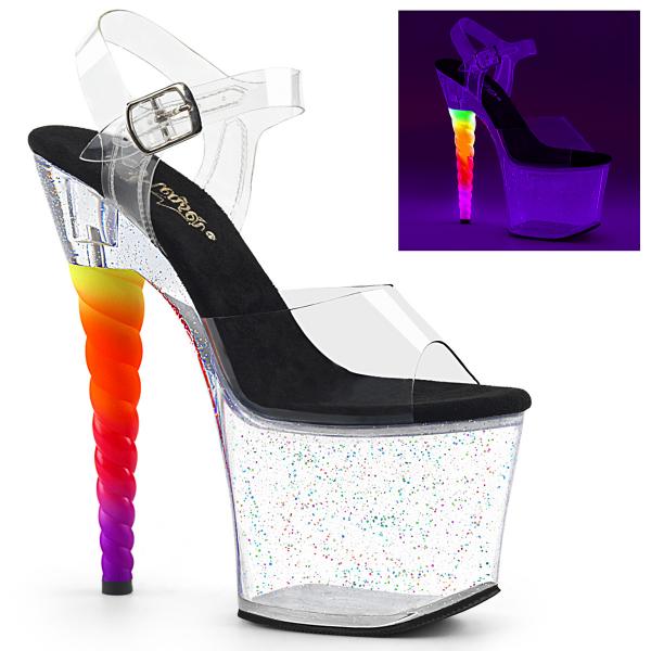 UNICORN-708MG Pleaser High-Heels Plateausandaletten klar Einhornabsatz Glitter