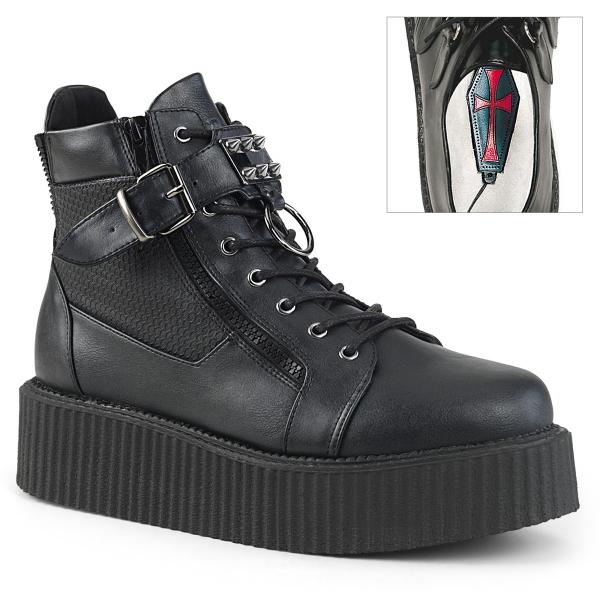 Sale V-CREEPER-566 vegan DemoniaCult unisex platform bootie black buckle strap cone spikes 40