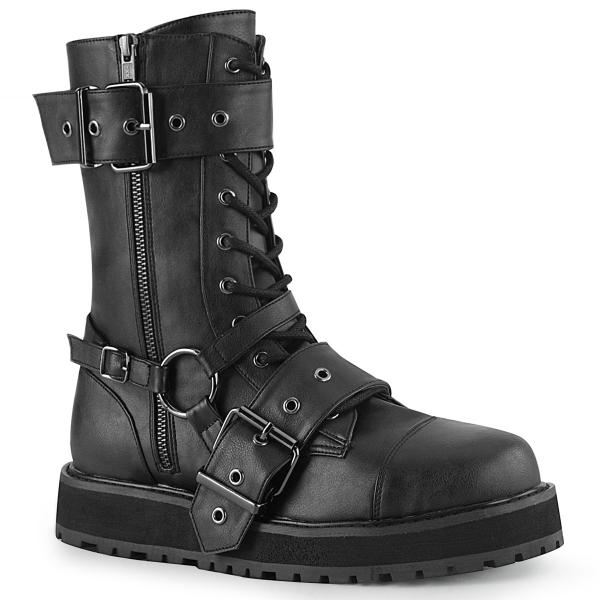 Sale VALOR-220 DemoniaCult vegan lace-up mid-calf plateau boot straps black matte 44