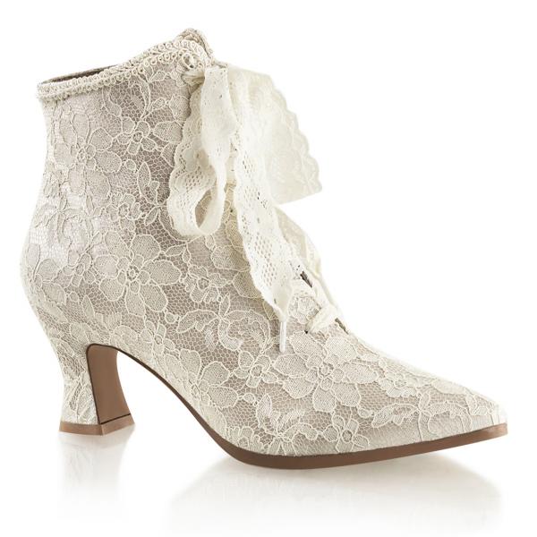 Sale VICTORIAN-30 Fabulicious lace-up ankle bootie champagne satin-lace overlay 40