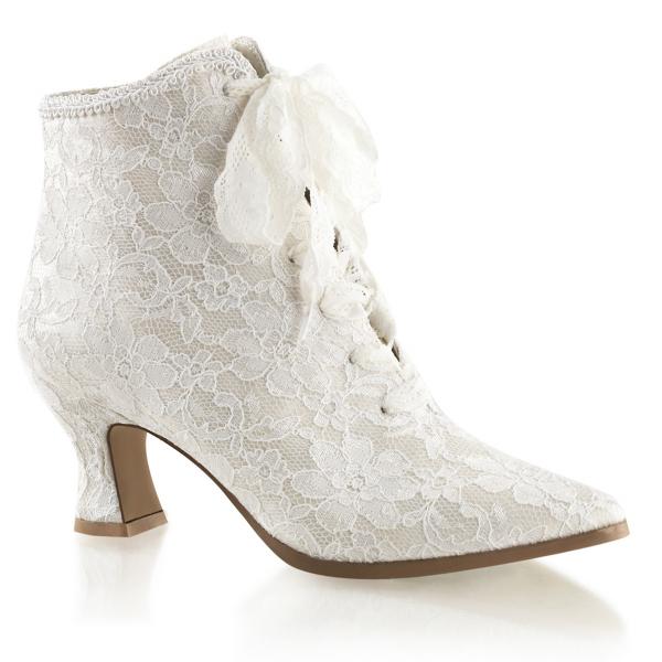 Sale VICTORIAN-30 Fabulicious lace-up ankle bootie ivory satin-lace overlay 36