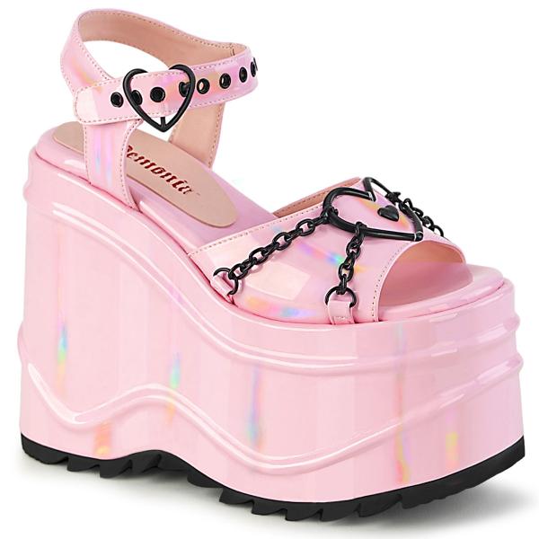 Sale WAVE-09 DemoniaCult Damen High Heels Plateausandaletten Herzring Ketten babypink Hologramm 38