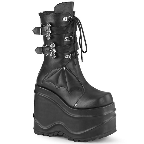 WAVE-150 DemoniaCult vegan platform mid-calf boot bat wings black matte