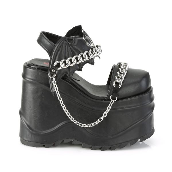 Sale WAVE-20 DemoniaCult wedge platform bat ankle strap sandal moon chain black matte 38